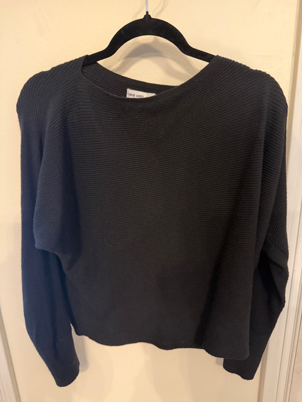 Nine West Black Ribbed Crewneck Sweater